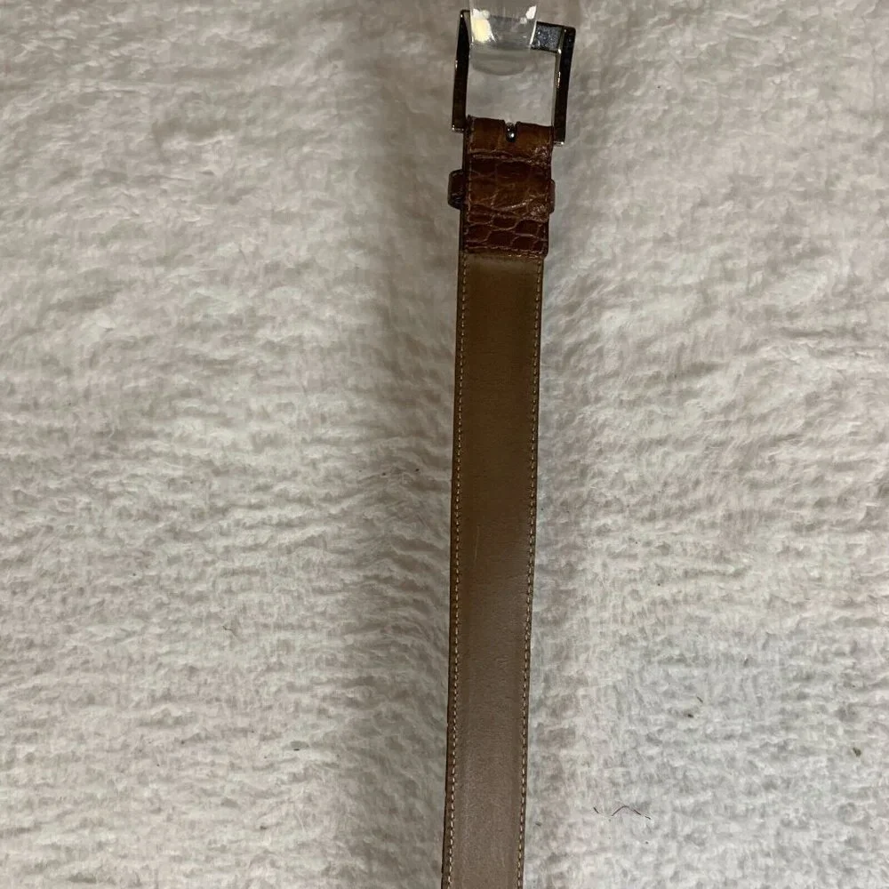 Talbots Belt Women's Medium‎ Brown Leather Crocodile Print Square Buckle 9604